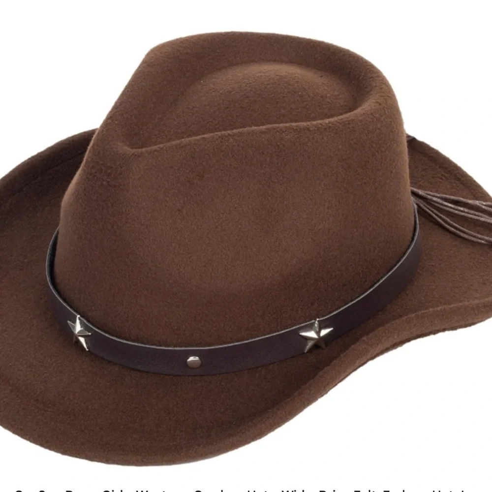 Western Cowboy Hat Brown With Star Accents Big Girls/  Women Wool Mix